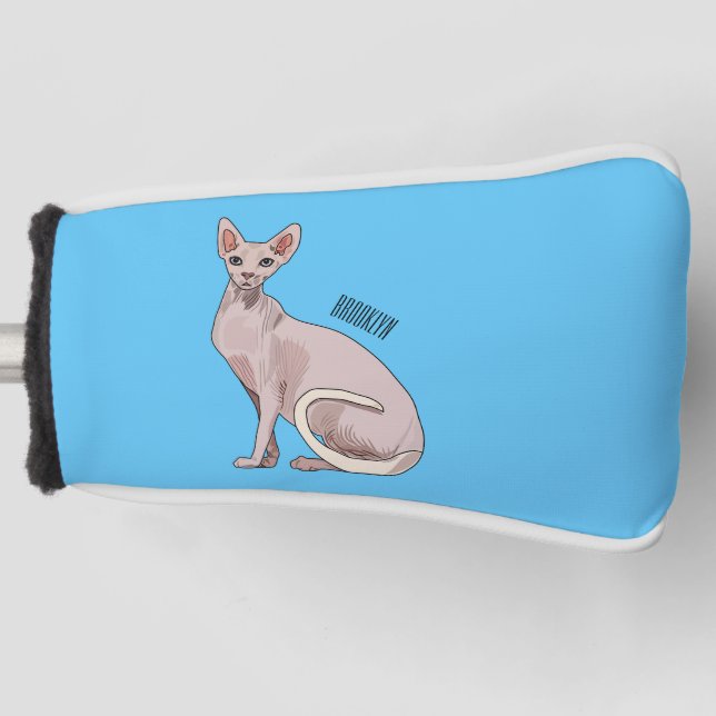 Sphynx cat cartoon illustration  golf head cover (Front)