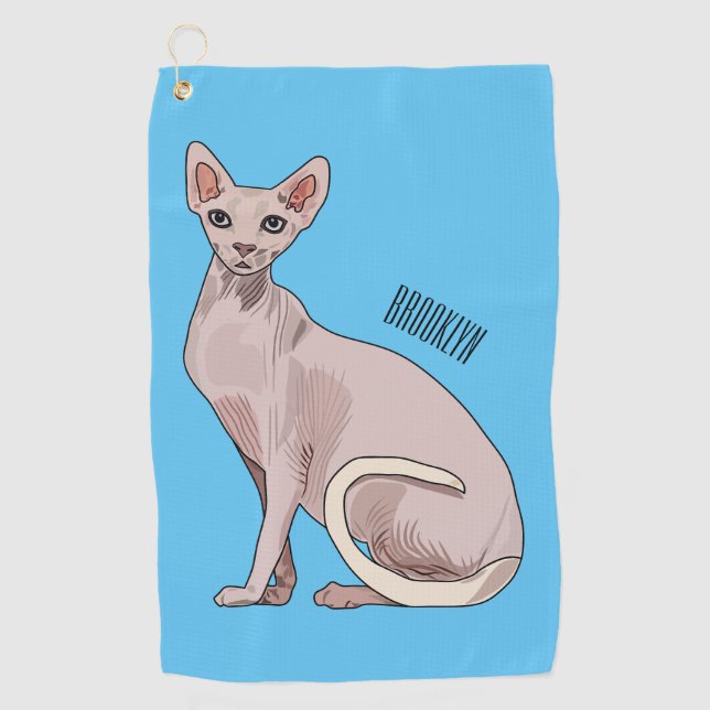 Sphynx cat cartoon illustration  golf towel (Front)