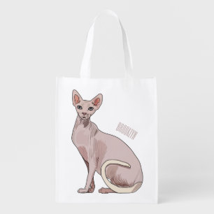 Sphynx cat cartoon illustration  grocery bag