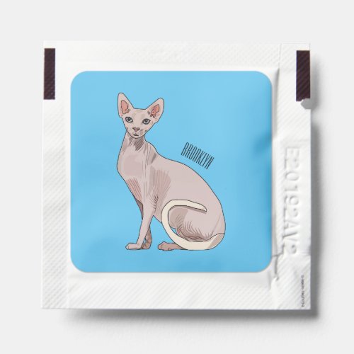 Sphynx cat cartoon illustration  hand sanitizer packet