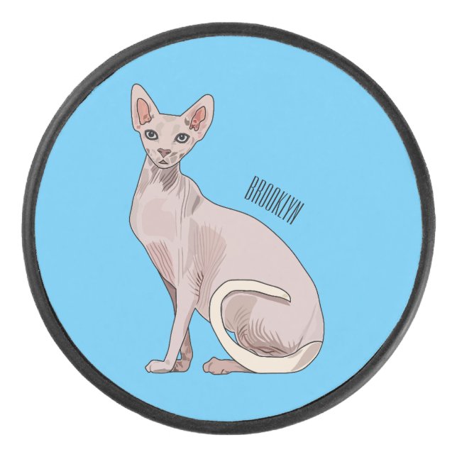 Sphynx cat cartoon illustration  hockey puck (Front)