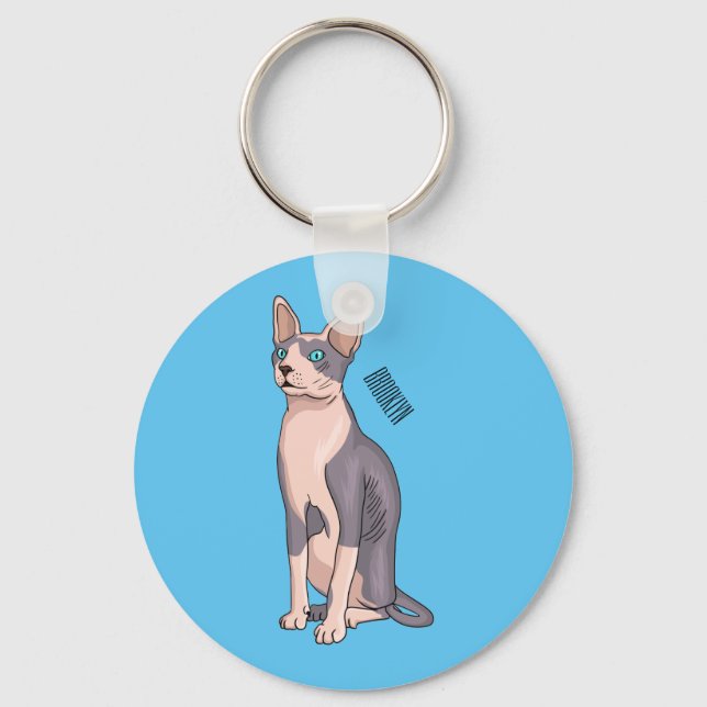 Sphynx cat cartoon illustration keychain (Front)