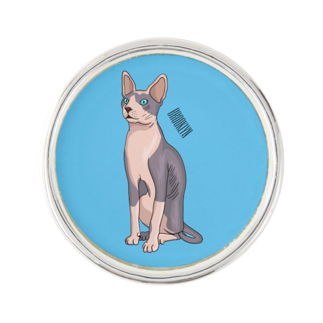 Sphynx cat cartoon illustration  lapel pin (Front)