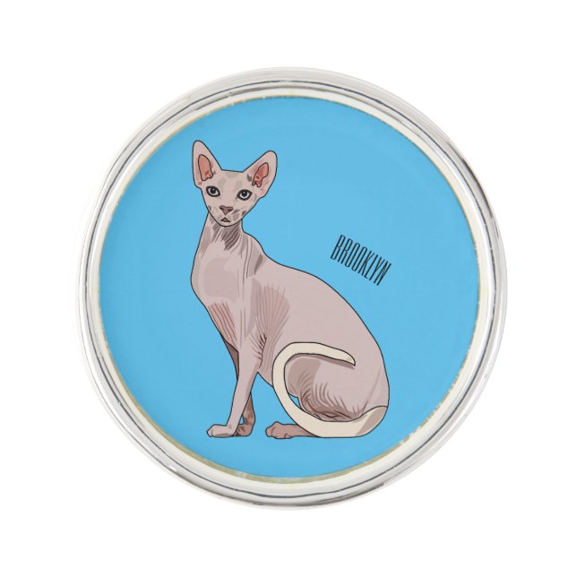 Sphynx cat cartoon illustration  lapel pin (Front)