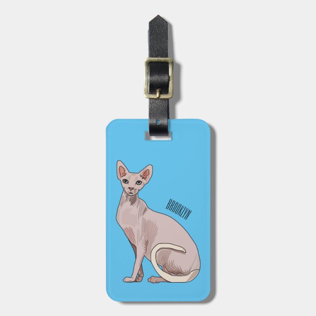 Sphynx cat cartoon illustration luggage tag (Front Vertical)