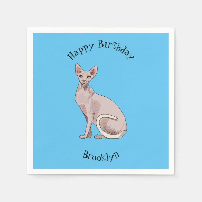 Sphynx cat cartoon illustration napkins (Front)