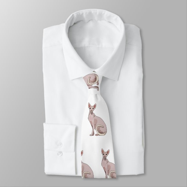 Sphynx cat cartoon illustration  neck tie (Tied)