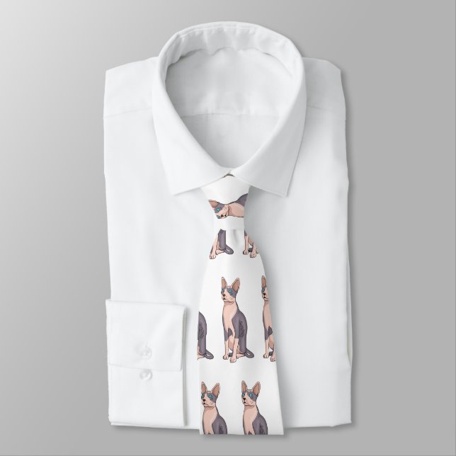 Sphynx cat cartoon illustration  neck tie (Tied)