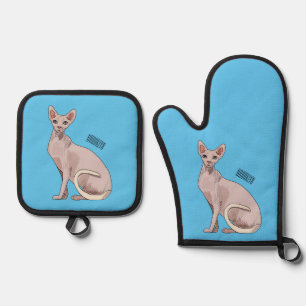 Sphynx cat cartoon illustration  oven mitt & pot holder set