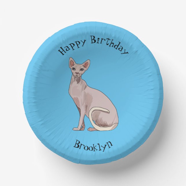 Sphynx cat cartoon illustration paper bowls (Front)