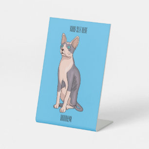 Sphynx cat cartoon illustration pedestal sign