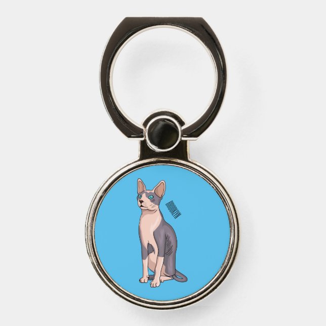 Sphynx cat cartoon illustration phone ring stand (Front)