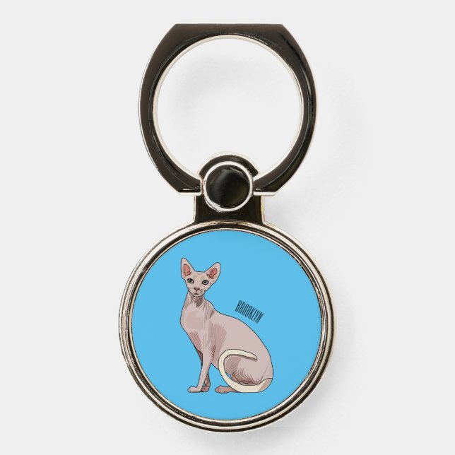 Sphynx cat cartoon illustration  phone ring stand (Front)
