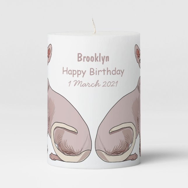 Sphynx cat cartoon illustration pillar candle (Front)