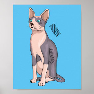 Sphynx cat cartoon illustration poster