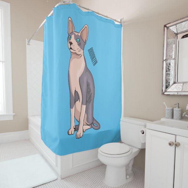 Sphynx cat cartoon illustration  shower curtain (In Situ)