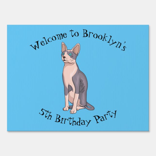Sphynx cat cartoon illustration sign (Front)