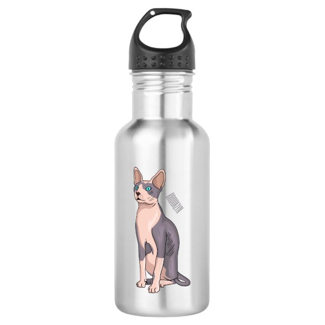 Sphynx cat cartoon illustration stainless steel water bottle (Front)