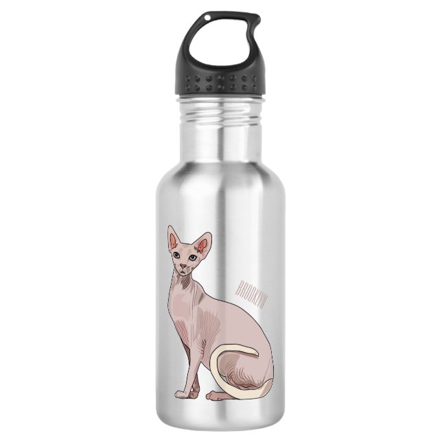 Sphynx cat cartoon illustration  stainless steel water bottle (Front)