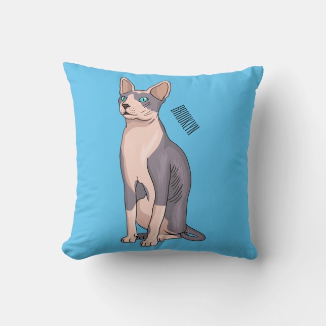 Sphynx cat cartoon illustration throw pillow (Front)