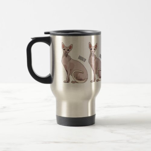 Sphynx cat cartoon illustration  travel mug