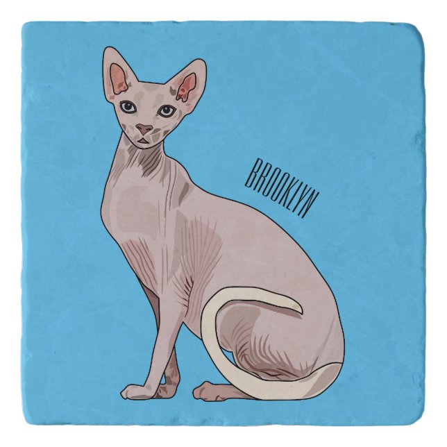 Sphynx cat cartoon illustration  trivet (Front)