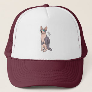Sphynx cat cartoon illustration trucker hat