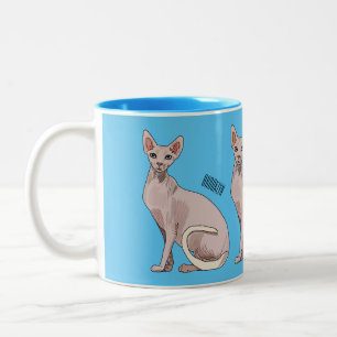Sphynx cat cartoon illustration Two-Tone coffee mug