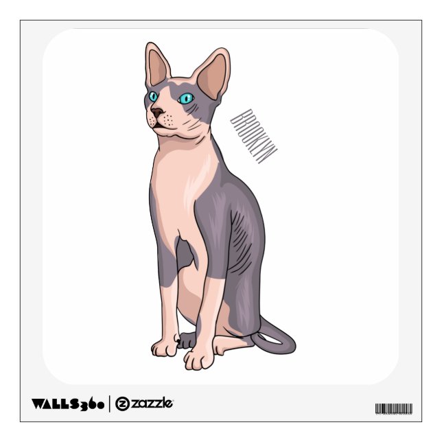 Sphynx cat cartoon illustration wall decal (Front)