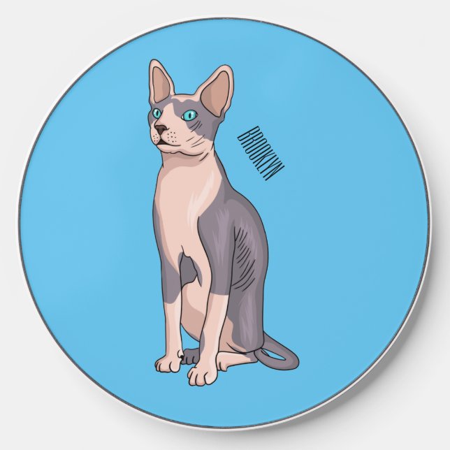 Sphynx cat cartoon illustration wireless charger  (Front)