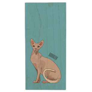 Sphynx cat cartoon illustration  wood flash drive