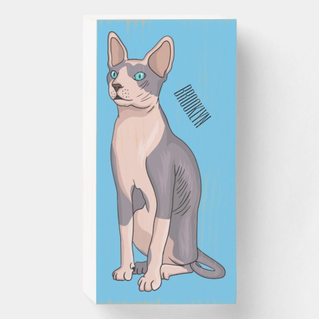 Sphynx cat cartoon illustration wooden box sign (Front Vertical)
