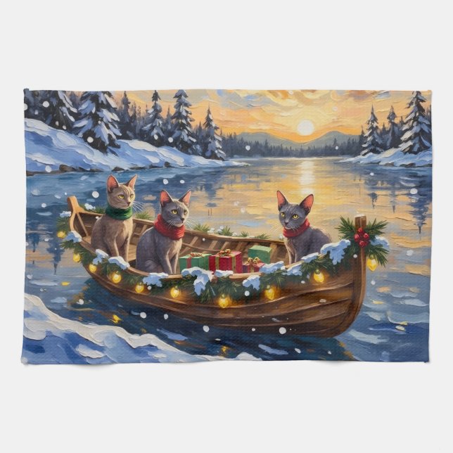 Sphynx Cat Christmas Boat Holiday Kitchen Towel (Horizontal)