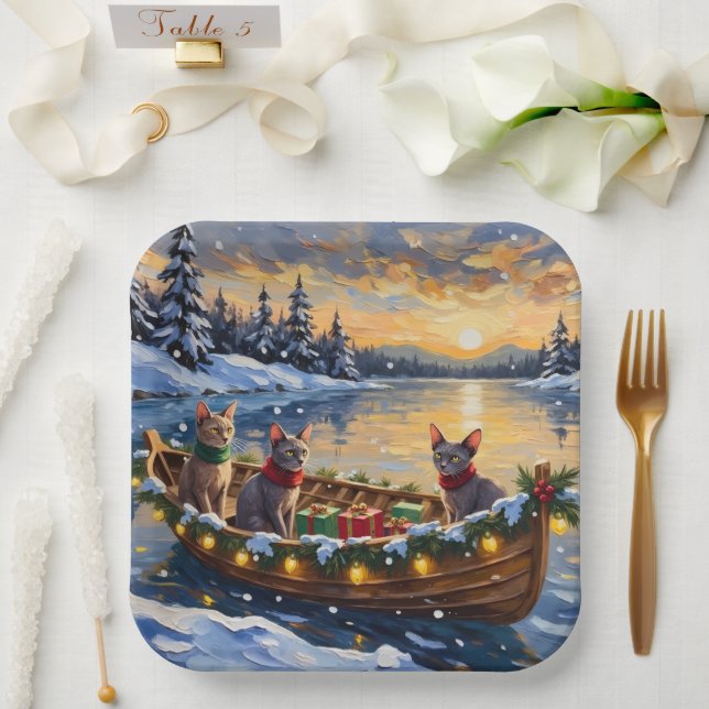 Sphynx Cat Christmas Boat Holiday Paper Plates (Wedding)
