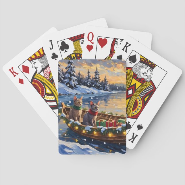 Sphynx Cat Christmas Boat Holiday Poker Cards (Back)