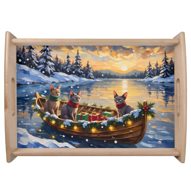 Sphynx Cat Christmas Boat Holiday Serving Tray (Front)