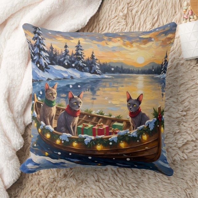 Sphynx Cat Christmas Boat Holiday Throw Pillow (Blanket)