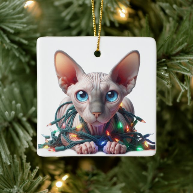 Sphynx Cat Christmas  Ceramic Ornament (Tree)