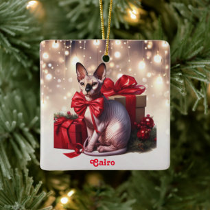 Sphynx Cat Christmas Ceramic Ornament