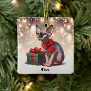 Sphynx Cat Christmas Ceramic Ornament