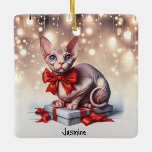 Sphynx Cat Christmas Ceramic Ornament