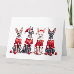 Sphynx Cat Christmas Dress Santa Hat Card
