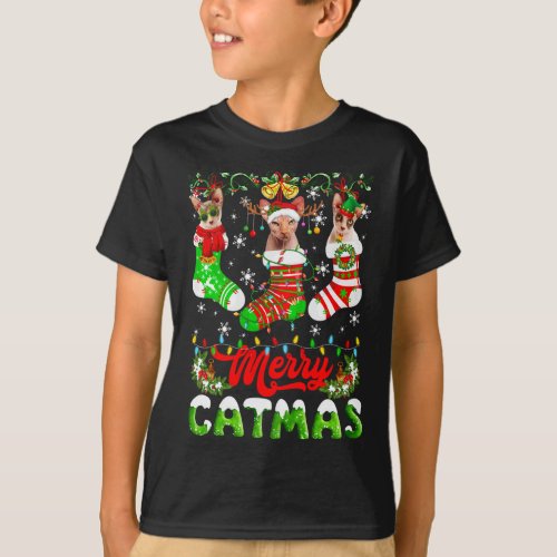Sphynx Cat Christmas Santa Hat Scarf Holiday Cute T_Shirt