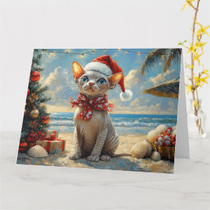 Sphynx Cat Christmas Vintage Beach Card
