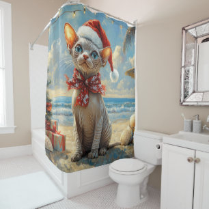 Sphynx Cat Christmas Vintage Beach Shower Curtain