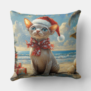 Sphynx Cat Christmas Vintage Beach Throw Pillow