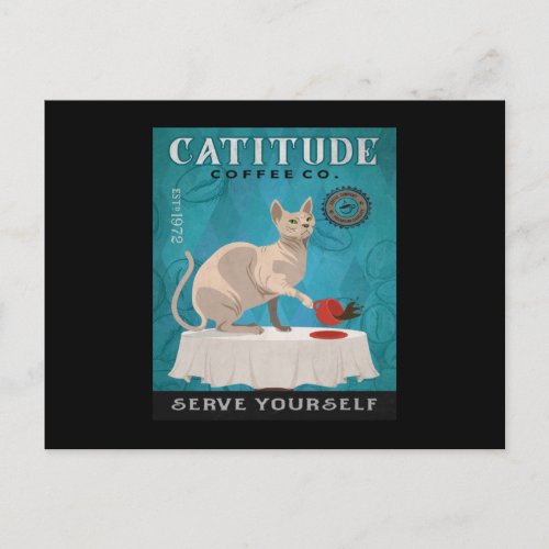 Sphynx Cat Coffee Funny Catitude Serve Yourself Postcard