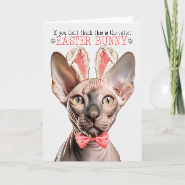 Sphynx Cat Cutest Easter Bunny Kitty Puns Holiday Card (Front)