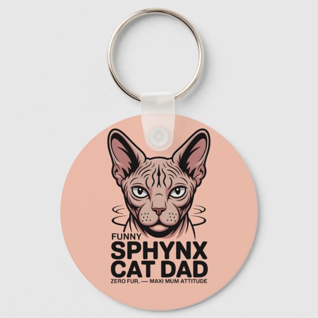 Sphynx Cat Dad Funny Vector Art Keychain (Back)