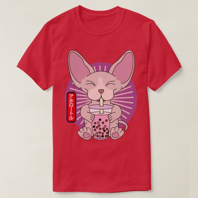 Sphynx Cat Drinking Bubble Boba Tea Kawaii T-Shirt (Design Front)